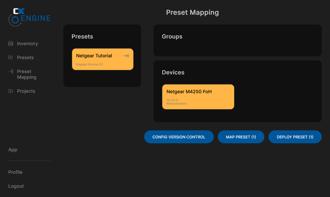 Preset mapping menu